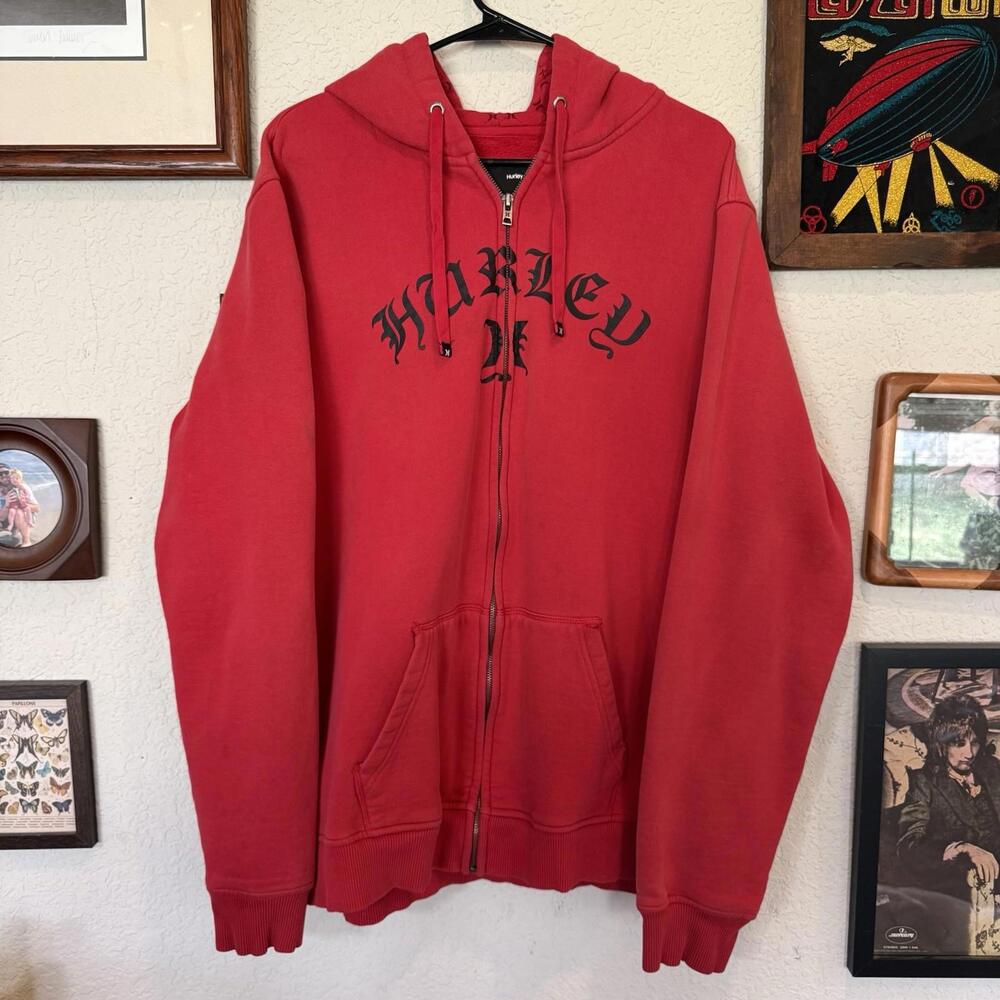 Vintage 00s Mens Hurley‎ Gothic Designer Y2K Grunge Skater Hoodie Size 2XL